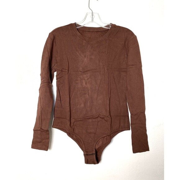 Fleece Bodysuit Size L Brown Women's Long Sleeve Jumpsuit Snaps - Picture 1 of 12